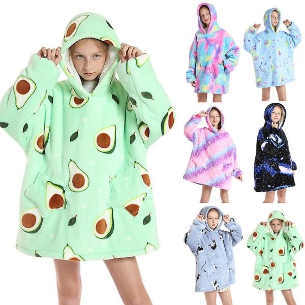 Fleecefodrad Filttröja Varm Sherpa Oversized Stjärnfickor Loungewear Nattkläder För Flickor Pojkar Tonåringar Avocado