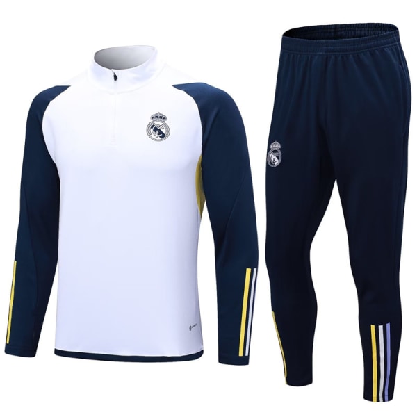 23-24 säsong Thailändsk version långärmad tröja set Real Madrid vuxen och barn långärmad halv-dragkedja träningsdräkt white 1 12