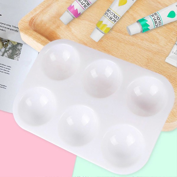 10 stk. Hvite Plast Malingbrett Paletter 6 Hull Fortykket Kunstklasser DIY Håndverk Akvarellpalett Fargeblanding Kunst Malingsbrett