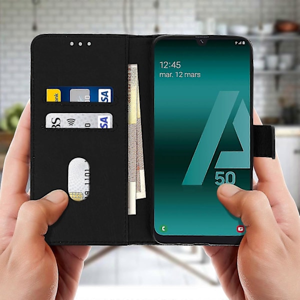 Flip lommebokdeksel, magnetisk deksel med stativ for Galaxy A50 - RedP202112241051 Black