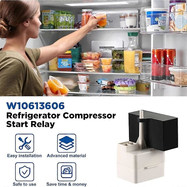 W10613606 Kjøleskap Kompressor Start Relé og Kondensator for W10416065 PS8746522