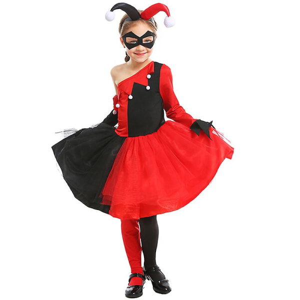 Carnival Halloween Förälder-barn Klassisk clowndräkt Film Crazy Naughty Harlequin Playsuit Cosplay Fancy festklänning Girl XS