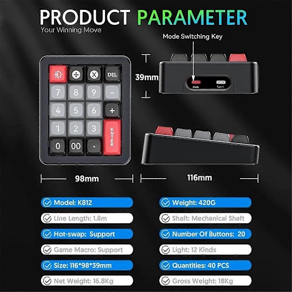 K812 Mekanisk Tastatur Kablet Hot-Swappable Numpad RGB Mekanisk Gaming Tastatur Programmerbar for Win//Spill Hvit