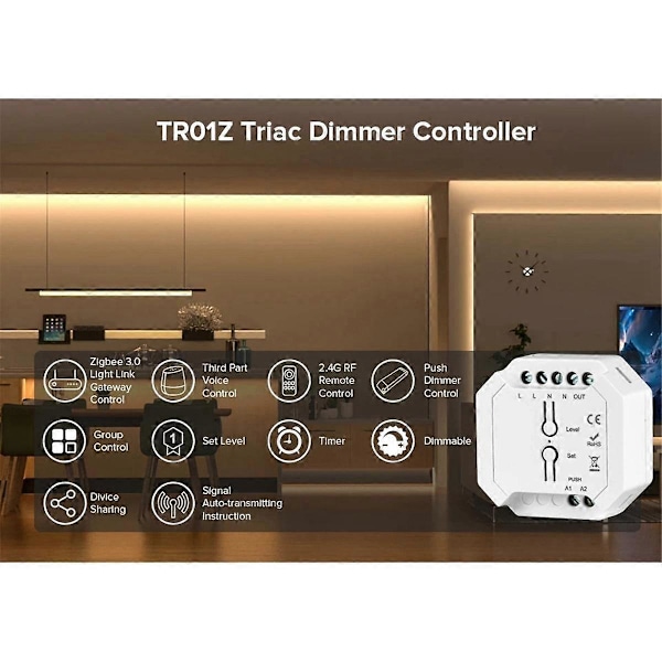 Tuya ZigBee Triac Lysdæmper LED Controller Smart Lysdæmper til Dæmpbare LED Lys Understøtter Smart APP RF Fjernbetjening C
