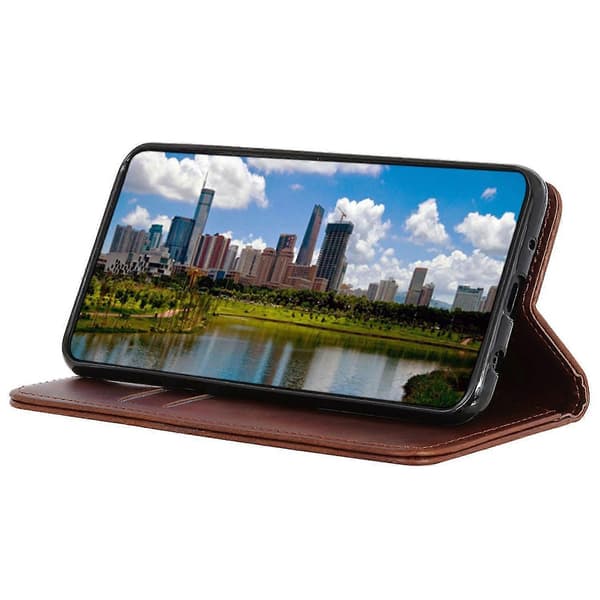For Xiaomi Redmi 13c Deksel Splittet Lær Magnetisk Auto-absorbert Telefondeksel Coffee