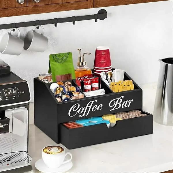 Kaffe Te Holder Kurv Tre Kaffeholder Rustikk Kaffebar Dekor Kaffetilbehør Organizer for Hjemmekaffebar