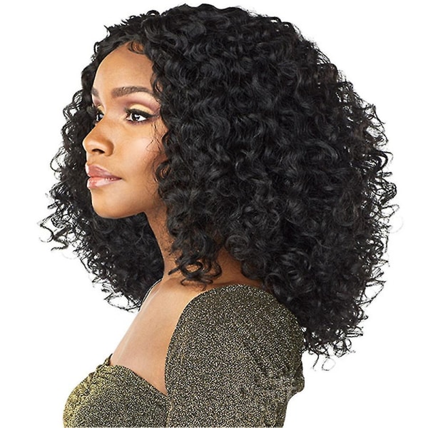 Kvinnor Svarta peruker Kort lockigt hår Fluffigt mittdelade peruker Värmebeständig modefrisyr