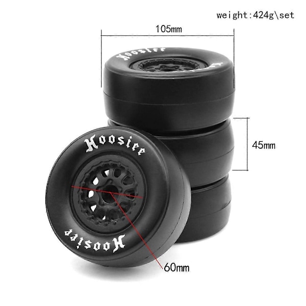 4 stk. Gummi RC Dæk & Fælge Hex til 1:10 On Road 4WD Racing RC Bil 105mm