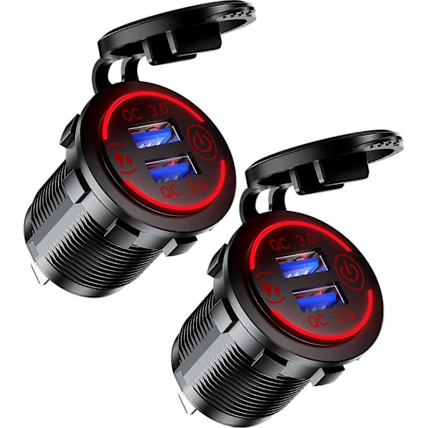 Biloplader USB Multi Port QC3.0 Hurtig Opladning Cigartænder Adapter til Autocampere Skibe Motorcykler Rødt Lys
