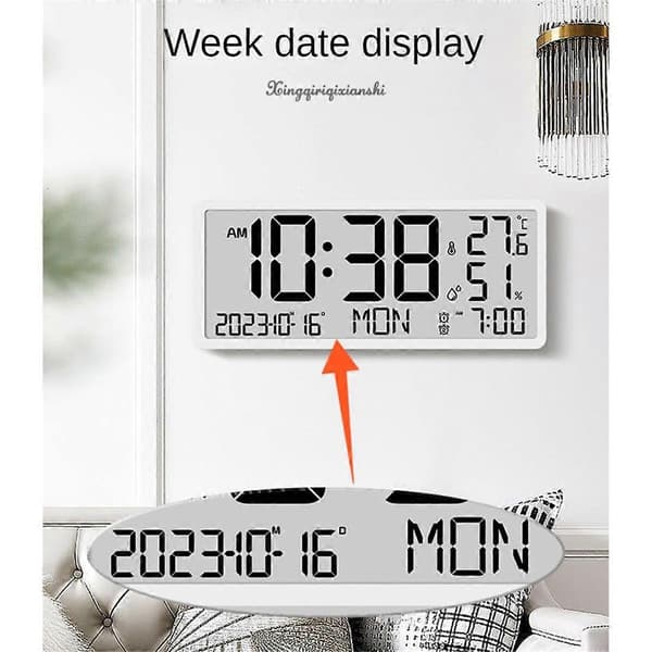 LCD Digital Väckarklocka med Temperatursensor, Skrivbords- & Väggmonterbar, Manuell & Automatisk Displayjustering-A