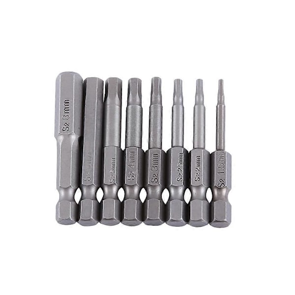 8 stk. 50mm 1/4 tomme S2 sekskantfeste magnetiske sekskanthodeskrutrekkerbits H1.5-H8
