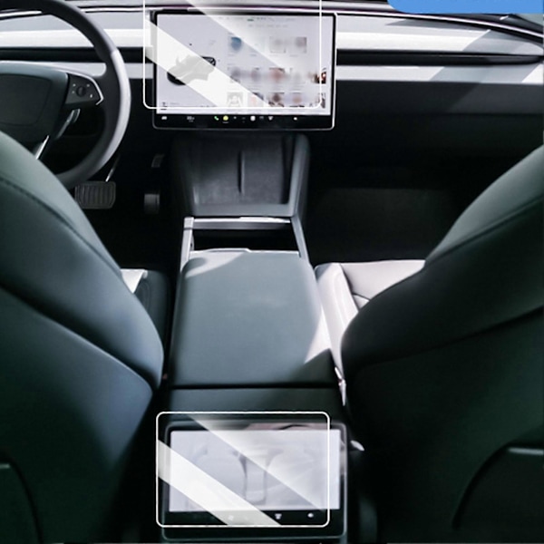2 st Bilskärm Härdat Glas Skydd 15 tum 8 tum Huvud Bakre Skärm Display Härdat Glas Ersättning för Tesla Model 3 Highland 2024 Matt