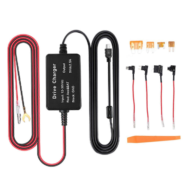 Dash Cam Hardwire Kit 12V?30V til 5V 11.6V Lavspændingsbeskyttelse Overophedningssikker Dashcam Strømkabel Oplader Hardwiring Sæt