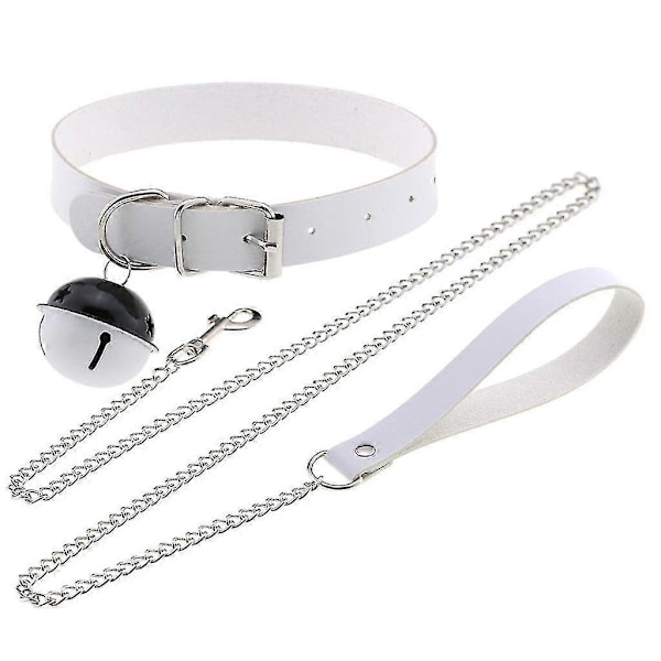 Halsband i Läder Gotiskt Läderhalsband Choker Med Kedja Avtagbart Koppellina Red