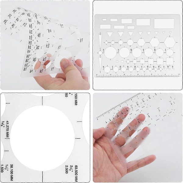 6 st Cirkelmallar för Ritning, Geometriska Form Schabloner Cirkel Fyrkant Mätlinjal för Byggnadsform Ritning