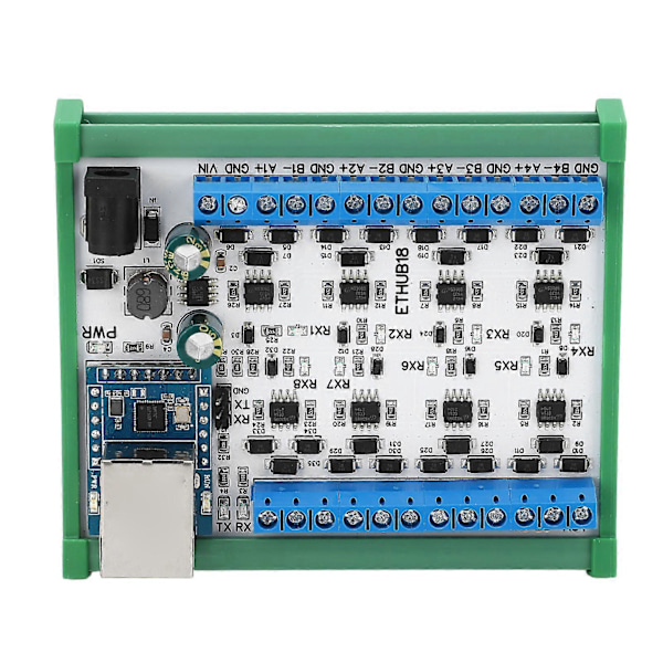 RJ45 - 8 RS485 Hub-muunnin TVS-ylijännitesuojalla 115200BPS Hub-kortti turvavalvontaan DC7?30V Hub-moduuli kotelolla