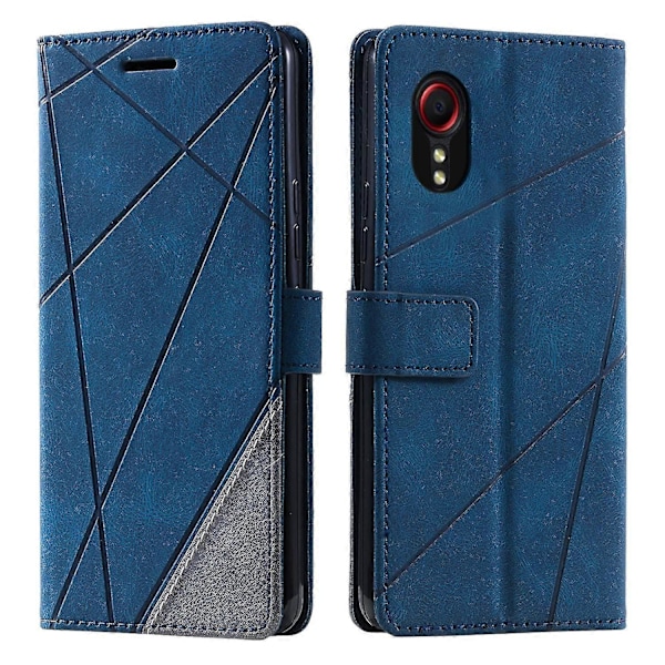 Til Samsung Galaxy Xcover 5 Wallet Case Linjer Præget PU Læder Telefon Bagcover Blue