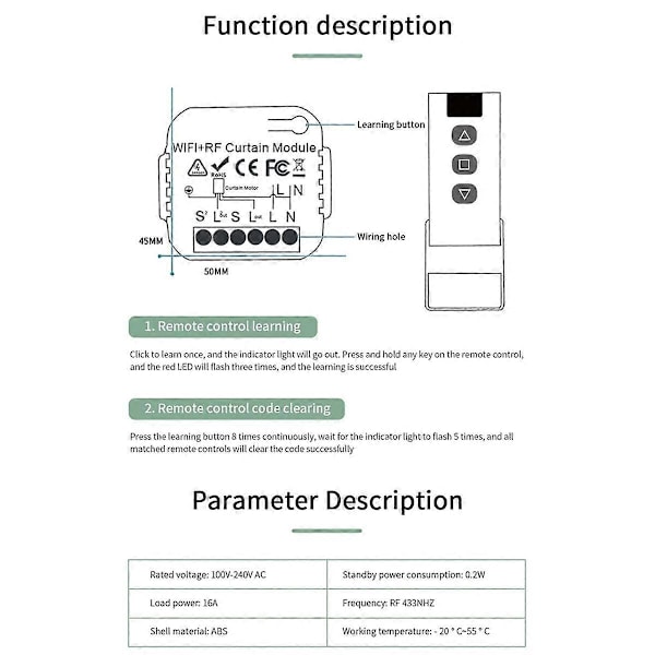 Tuya WIFI Smart Gardinbrytare APP Timer Motorstyrning Brytare RF 433 Mhz Fjärrkontroll Elektrisk Rullgardin