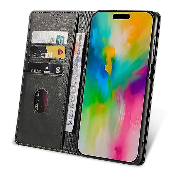 Til iPhone 16 Pro Etui Læder Telefon Cover Stærk Magnetisk Kortholder s20241212513 Style A
