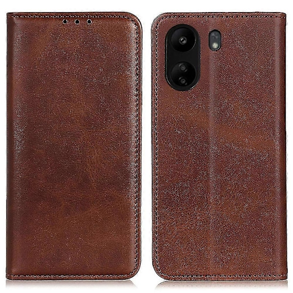 Til Xiaomi Redmi 13c Etui Split Læder Magnetisk Auto-absorberende Telefoncover Coffee