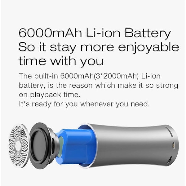 Kannettava Bluetooth 5.0 Ulkoilu Sport HIFI TWS Kaiuttimet 6000MAh Stereo TF Kortti MP3 Soitin (Harmaa)
