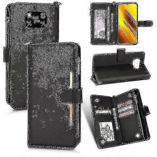 För Xiaomi Poco X3 Nfc / Poco X3 Pro Litchi Textur Dragkedja Läder Telefonfodral Black
