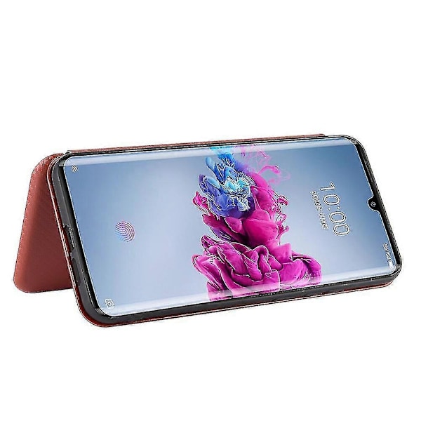 Kompatibel med Zte Axon 11 5g Kolfiber Läderfodral Folio Flip Skyddande Magnetiskt Skal Etui Coque Brown