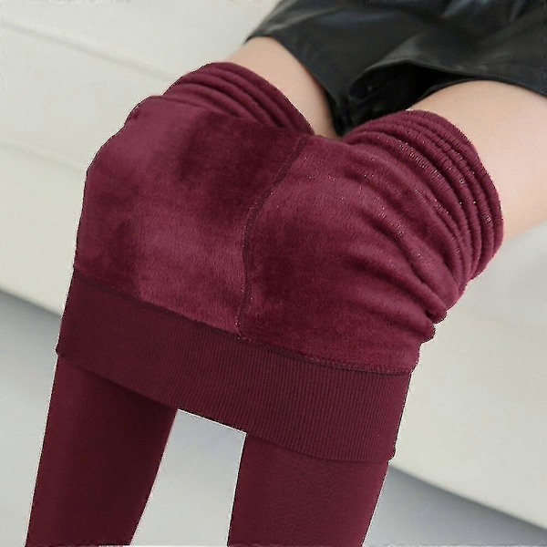 Varma damstrumpbyxor vinterstrumpor för strumpbyxor plus size fleece varma termiska termo wrap svarta fodrade leggings tjock kashmir Wine Red
