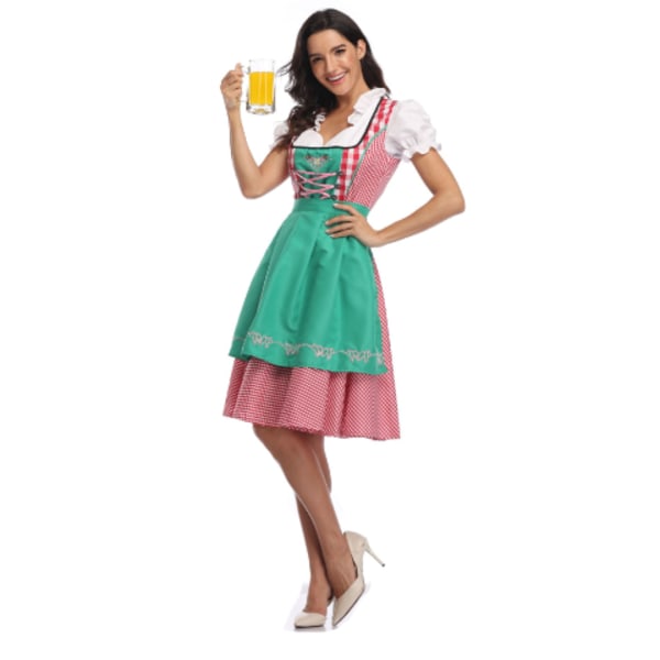 Snabb leverans högkvalitativ traditionell tysk pläd Dirndl-klänning Oktoberfest-kostym för vuxna kvinnor Halloween-fest Style3 Green XL