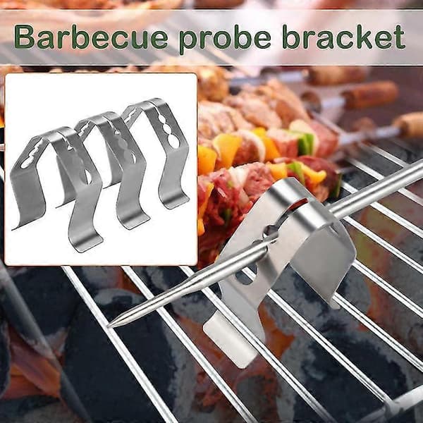 6 stk./pakke Tre-hulls Grillprobe Klips Rustfritt Stål Grillklips Termometer Probeholder