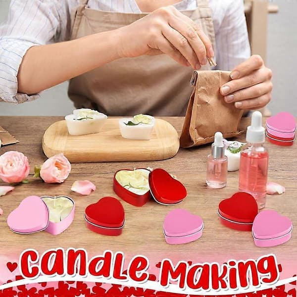 12 stk. 2oz Valentinsdag Hjerte Dåser med Låg Bulk Hjerte Lysglas Valentins Lysbeholdere, til Lysfremstilling