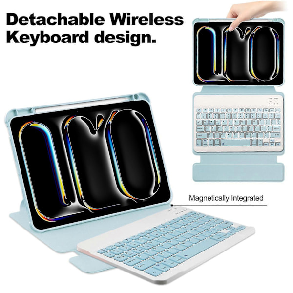 Tangentbord Smart Läderfodral För iPad Pro 11 2024 Sky Blue