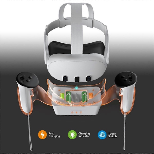 Ladebase for 3 VR-headset Ladestasjon Håndtak Belyst Multifunksjonell Stand Lader