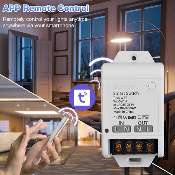 WIFI Smart Bryter 30A Høy Effekt App Fjernstyrt Hjemmeautomasjon Stikkontakt Stemmestyring Lamper og Lykter Smart Hjem