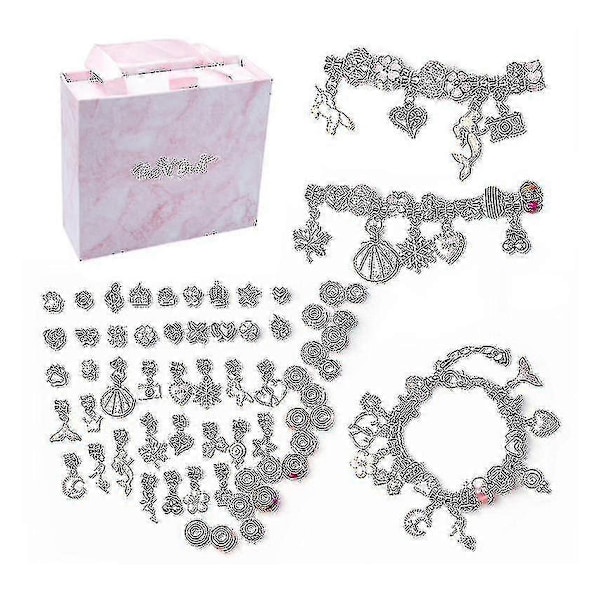 Charmarmband Tillverkningskit DIY Hantverk Smyckesset Present För Barn Flickor Tonåringar-9 Pink