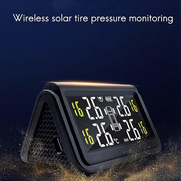 Smart Bil TPMS Däcktrycksövervakningssystem Solcellsladdning Digital LCD-skärm Auto Säkerhetslarmsystem