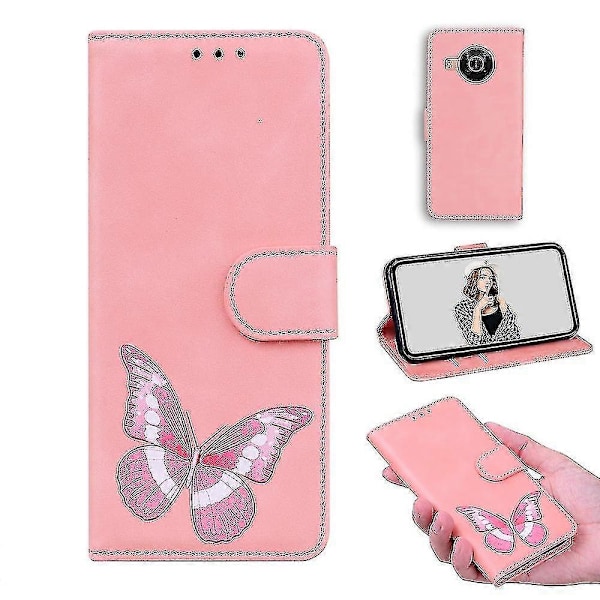 Fodral för Nokia X10/ X20 Fjäril Skydd Premium Läder Magnetisk - Rosa Pink
