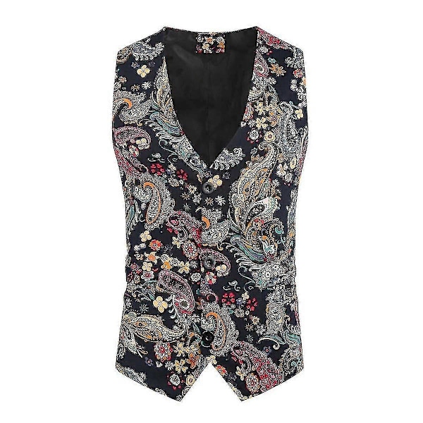 Fashionabla Herr V-ringad Casual Blommig Väst Slim Print Väska L