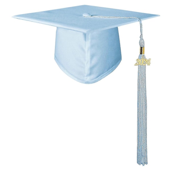 Voksen Graduation Hat med Kvast Ensfarvet Ikke-blegende Gymnasium Bachelor Graduation Hat Cosplay Rekvisit Sky Blue