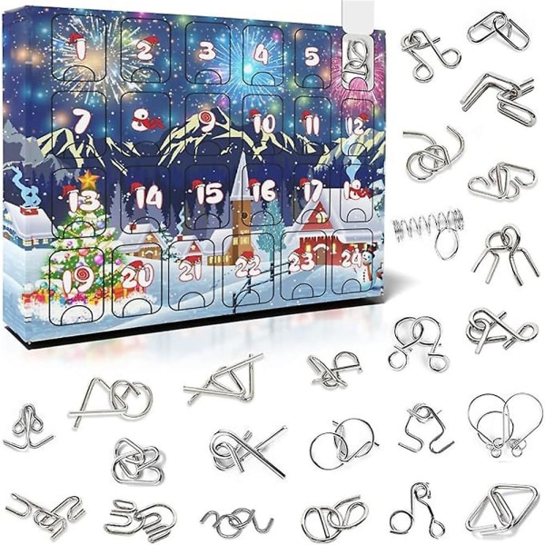 2023 Juladventskalender 24st Mini Metal Pussel Set, Xmas 24 Days Countdown Calendar, Mind Game Toy Knots Lås Pussel Blind Box Present