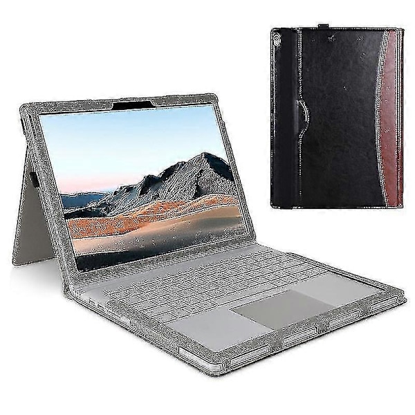 För Microsoft Surface Book 1 / 2 / 3 13,5-tums Business Läderfodral Stöttåligt Bärfodral Med Avtagbart Ställ Black    Brown