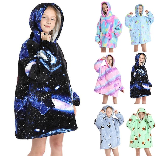 Fleecefodrad Filttröja Varm Sherpa Oversized Stjärnfickor Loungewear Nattkläder För Flickor Pojkar Tonåringar Universe