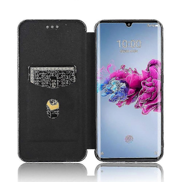 Kompatibel med Zte Axon 11 5g Kolfiber Läderfodral Folio Flip Skyddande Magnetiskt Skal Etui Coque Black