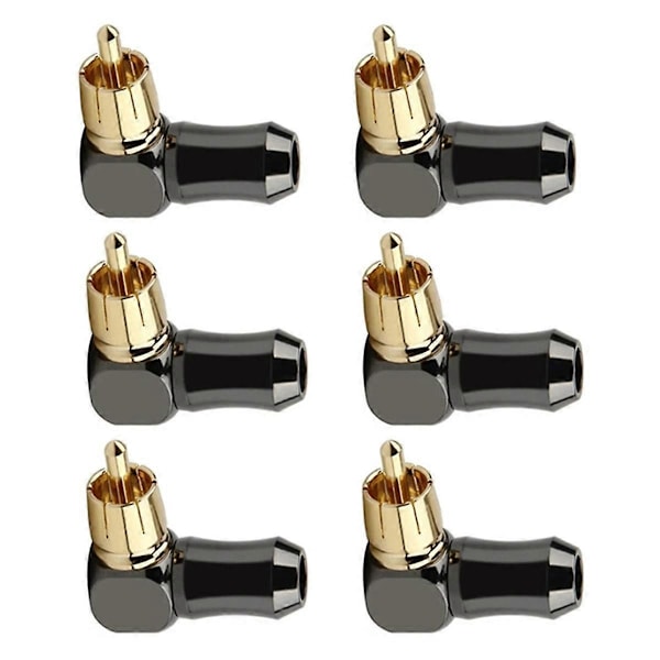 6 stk. RCA-kontakt Audio Plugg Hann 90 Graders Rett Vinkel Albue Høyttalerterminal Kontakt for Lodding Videokabel