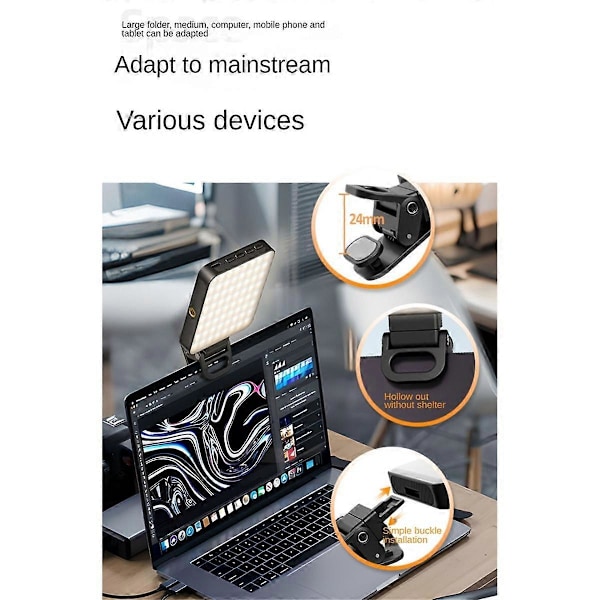 Magnetisk Selfie Lys LED Udfyldningslys til Selfies/Fotografering//Zoom Opkald/Videokonference til Tablet/Laptop