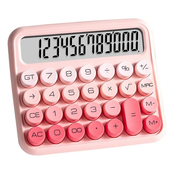 Desktop 12-cifret sød lommeregner, mekanisk switch-design, stor LCD-skærm med store knapper, gradient pink