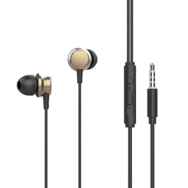 Trådbundna hörlurar In-Ear med mikrofon, hörlurar med mikrofon och volymkontroll, bas kompatibel med iPhone, Apple, dator, laptop gold