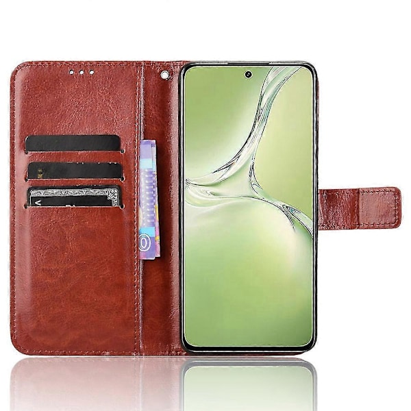 För Oppo K12x 5G/ OnePlus Nord CE 4 Lite 5G Mobilskal Stötsäkert Läder Flipfodral Brown