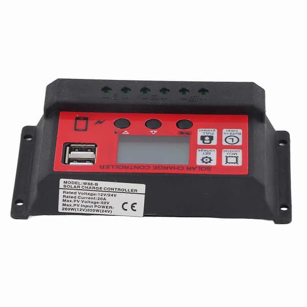 Solar Charge Controller Justerbar Solpanel Batteri Intelligent Regulator med LCD Display 12V 24V20A