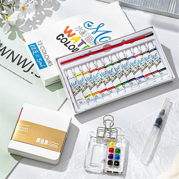 Rejseklar Malepalet Bundle, Mini Rejse Malepalet Akryl, Malepalet Mini med Binder Clips, C